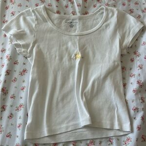 Brandy Melville White Baby Tee with Duckling Embroidery